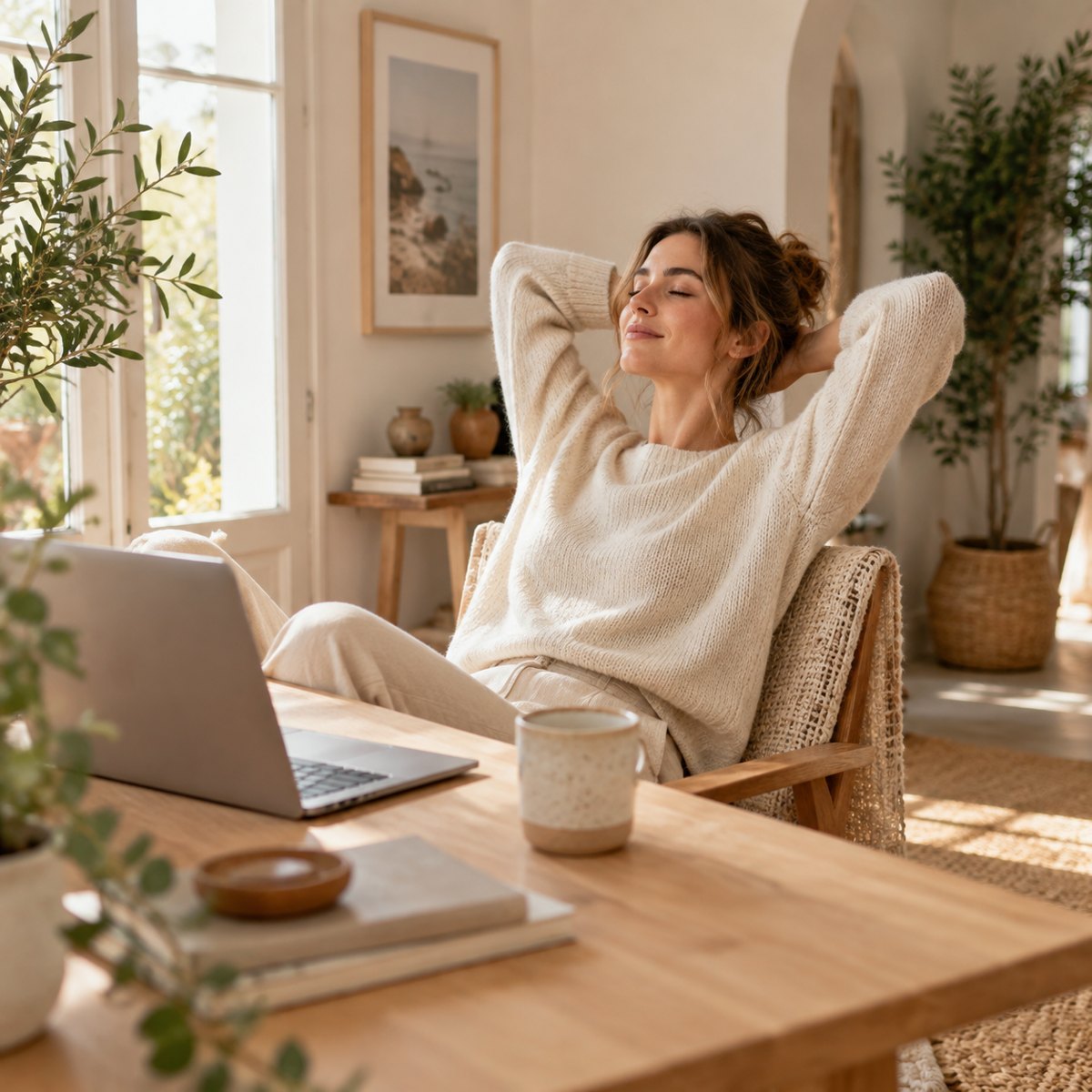 Persona haciendo una pausa relajada en su escritorio