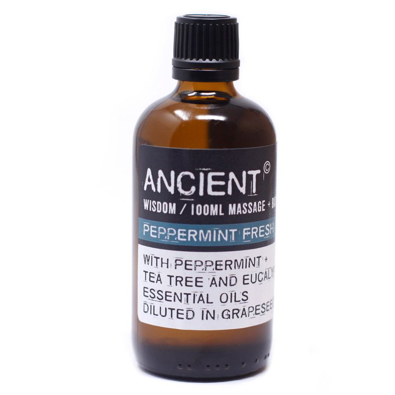 Botella Ancient Wisdom de aceite para masaje de menta, 100 ml